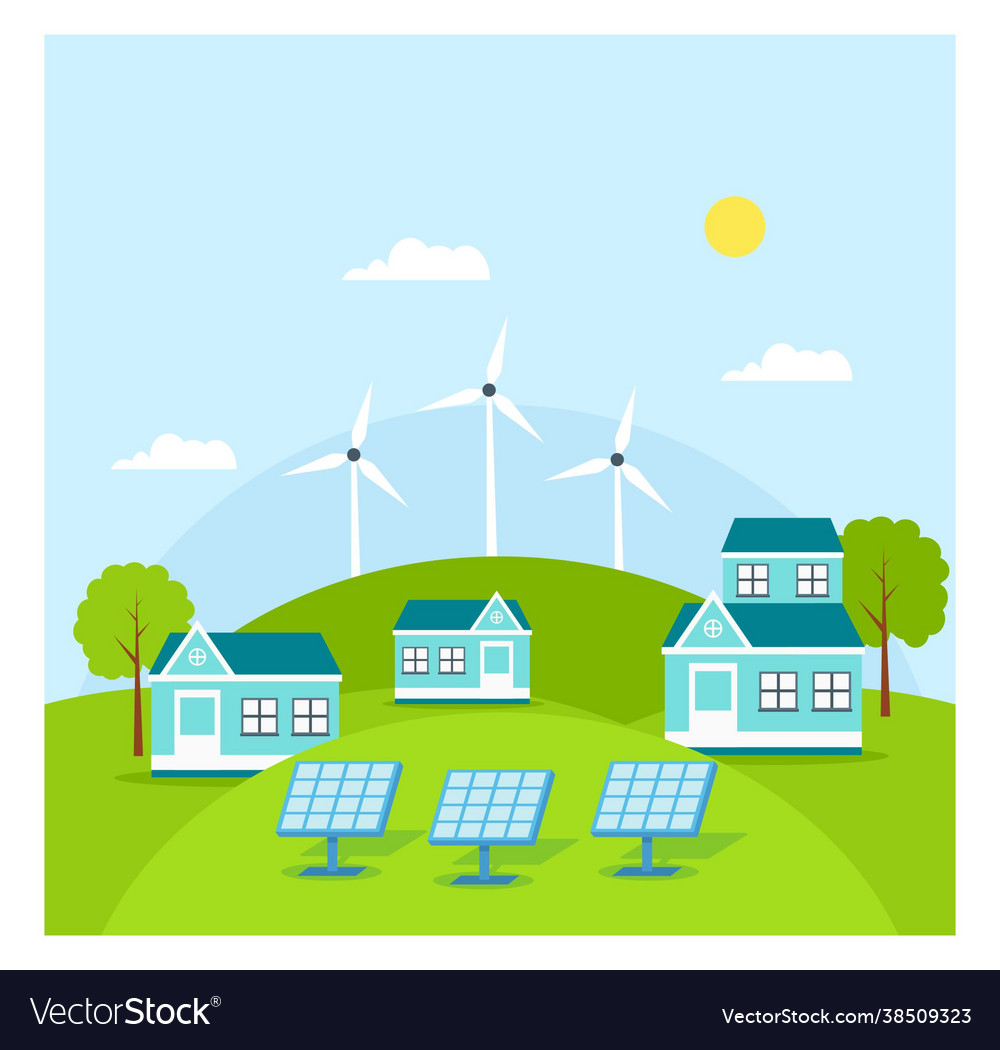 Eco solar panel energy on roof flat concept Vector Image