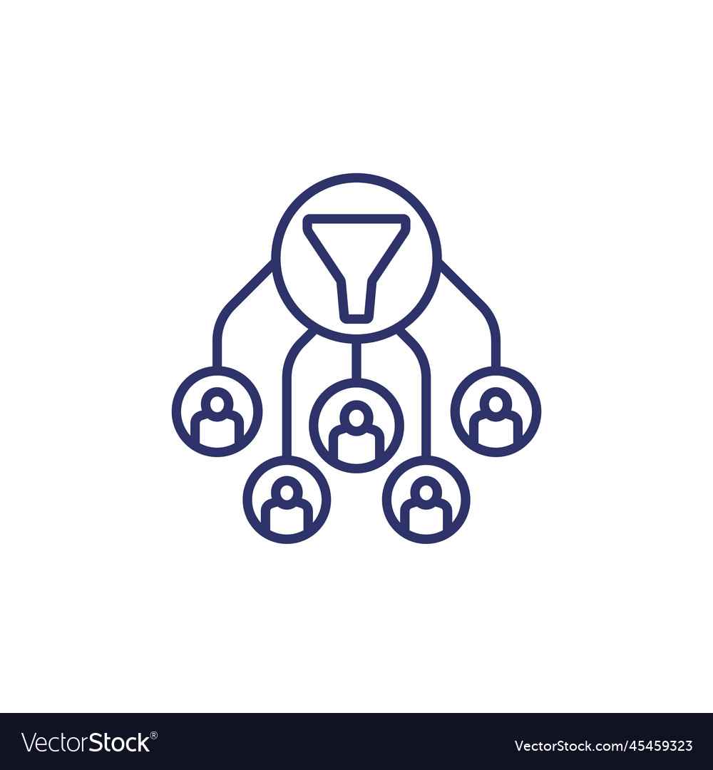 Filtering users data line icon on white