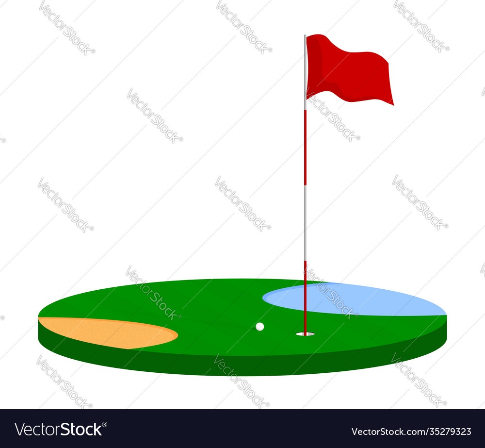 Golf flag on pole on green field hole Royalty Free Vector