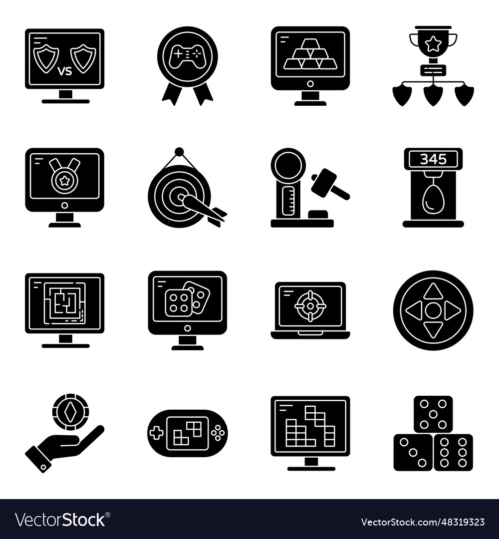 pack-of-internet-games-solid-icons-royalty-free-vector-image