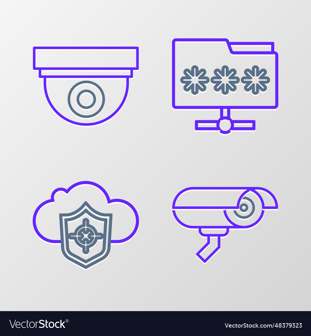 Set line security camera cloud and shield folder vector image Set line security camera cloud and shield folder