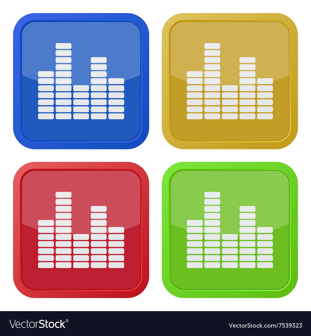 Set of four square icons with equalizer
