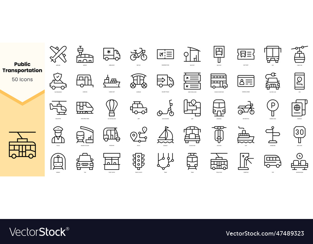 Set of public transportation icons simple line vector image Set of public transportation icons simple line