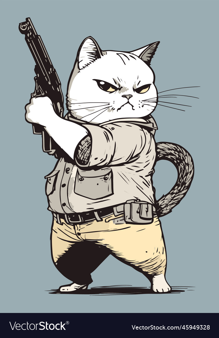 Cat combat with handgun and angry face Royalty Free Vector