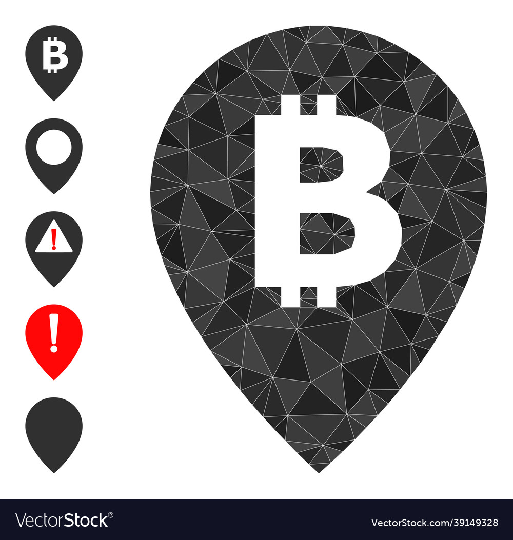Bitcoin map pointer polygonal icon and other icons