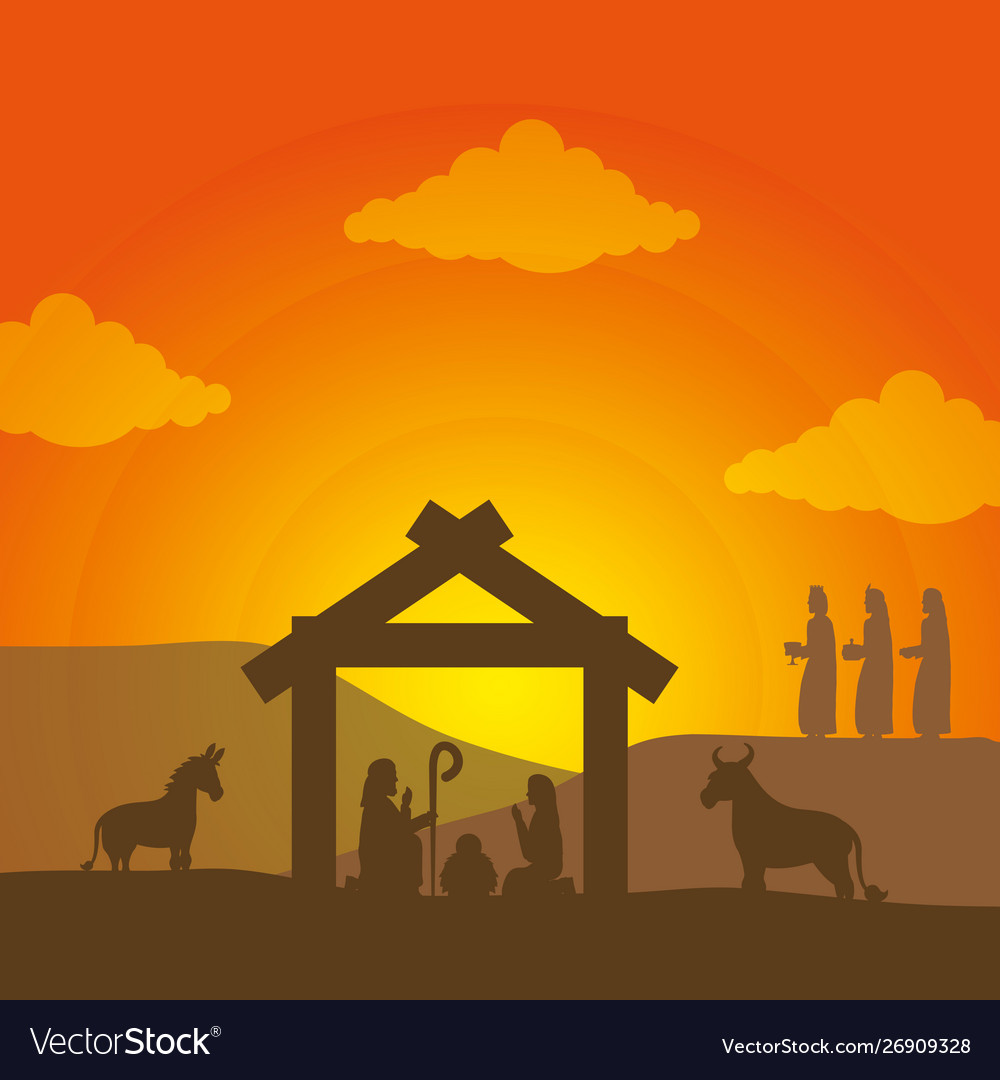 Feiern frohe Weihnachten Manger flaches Design