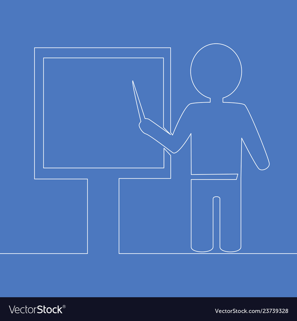 Continuous line professor pointing at blackboard vector image Continuous line professor pointing at blackboard