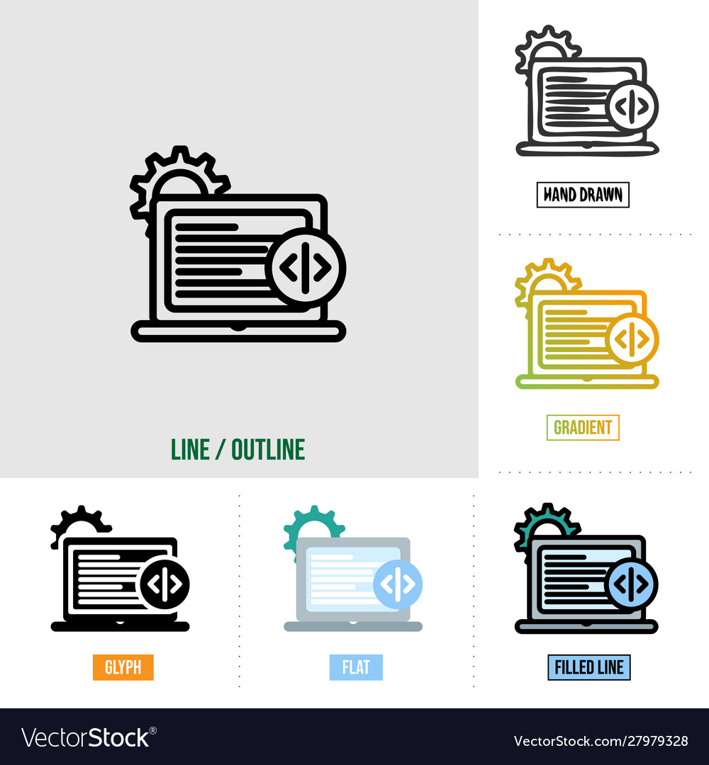 Development icon in six different styles based