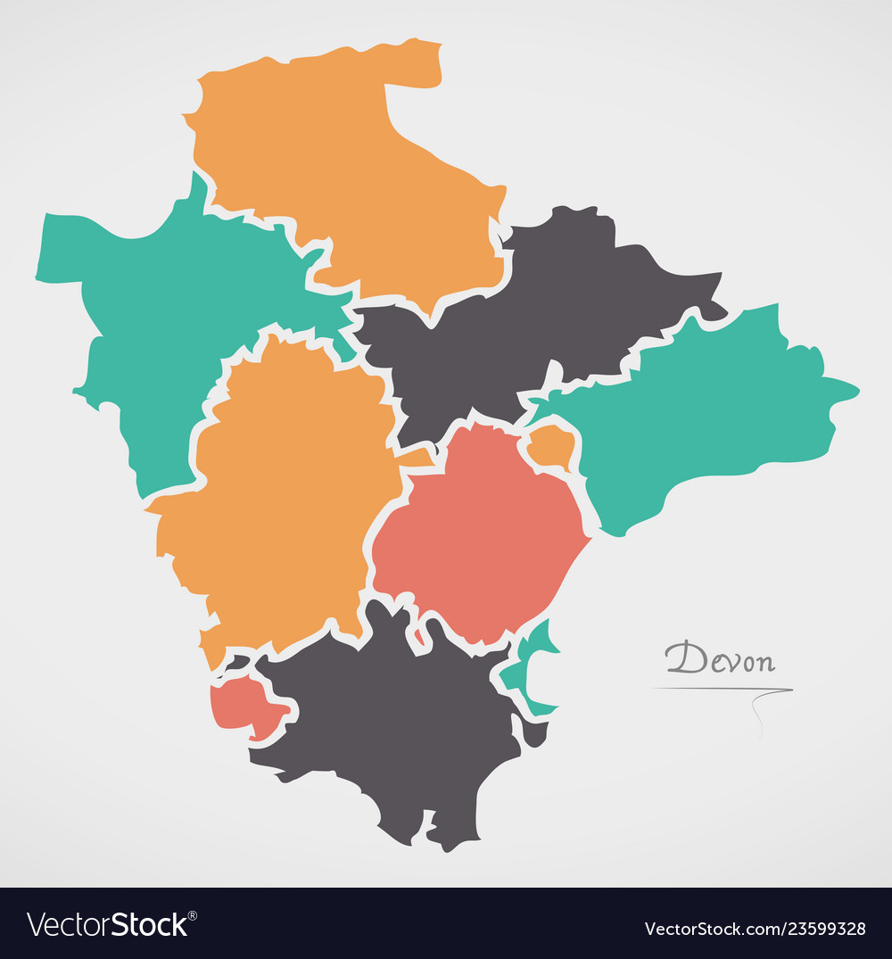 Devon england map with states and modern round