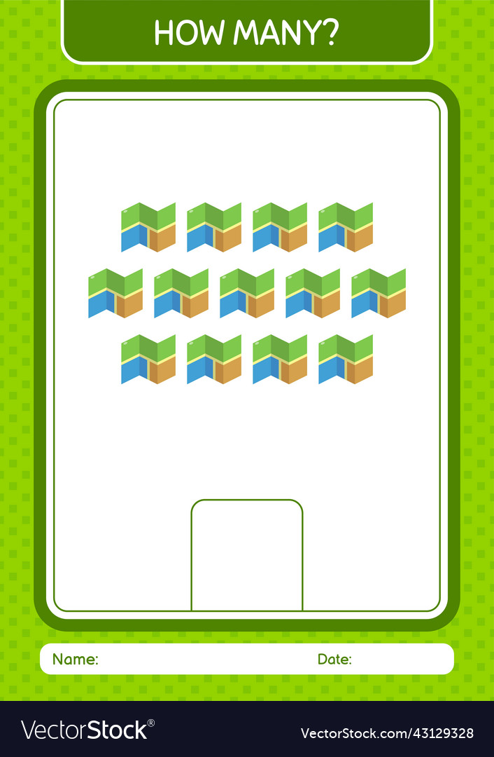 How many counting game with map worksheet vector image How many counting game with map worksheet