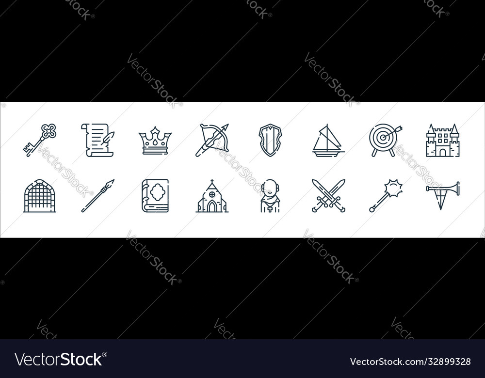 Medieval times line icons linear set quality