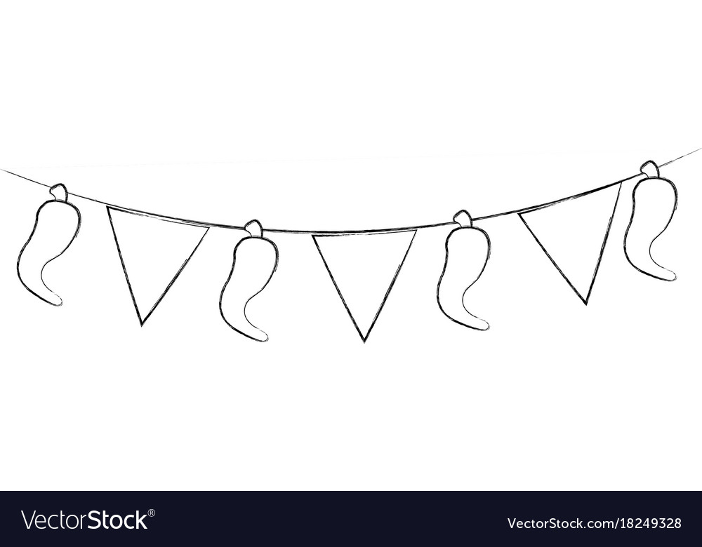 Mexican garland with banner and chili pepper Vector Image