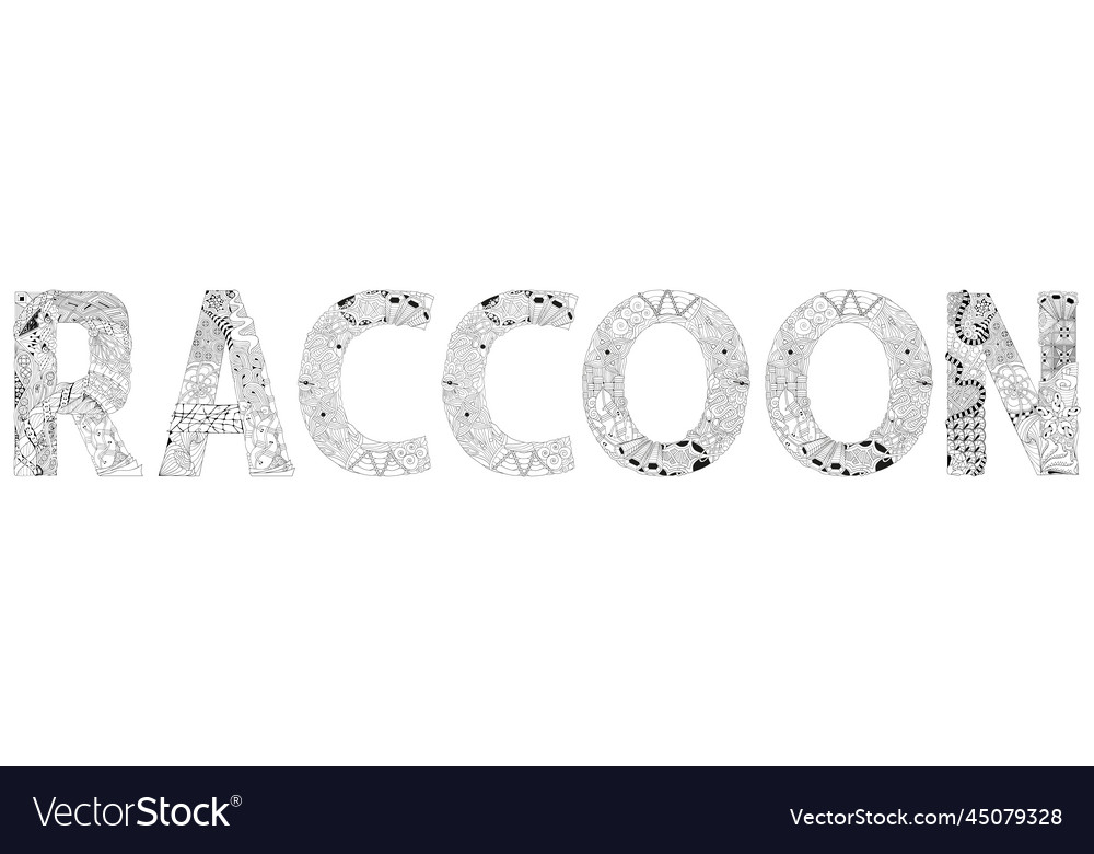 Raccoon entangle stylized word for coloring