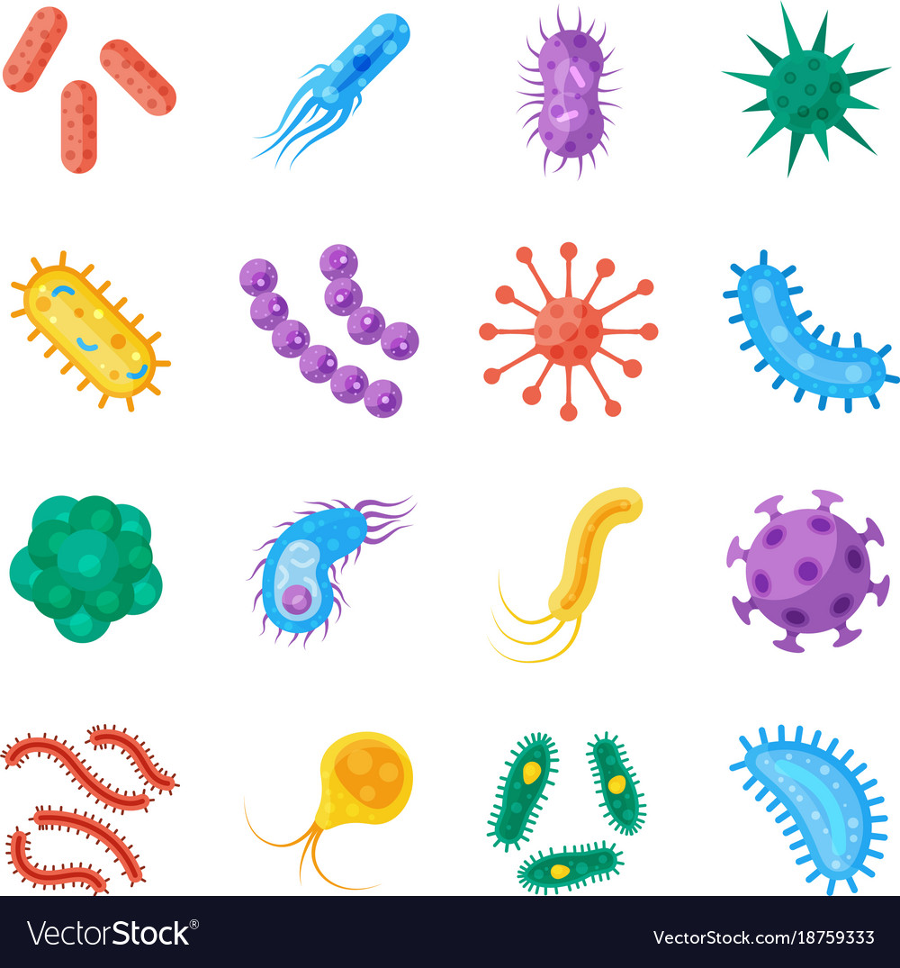 Bacteria and germs colorful set Royalty Free Vector Image