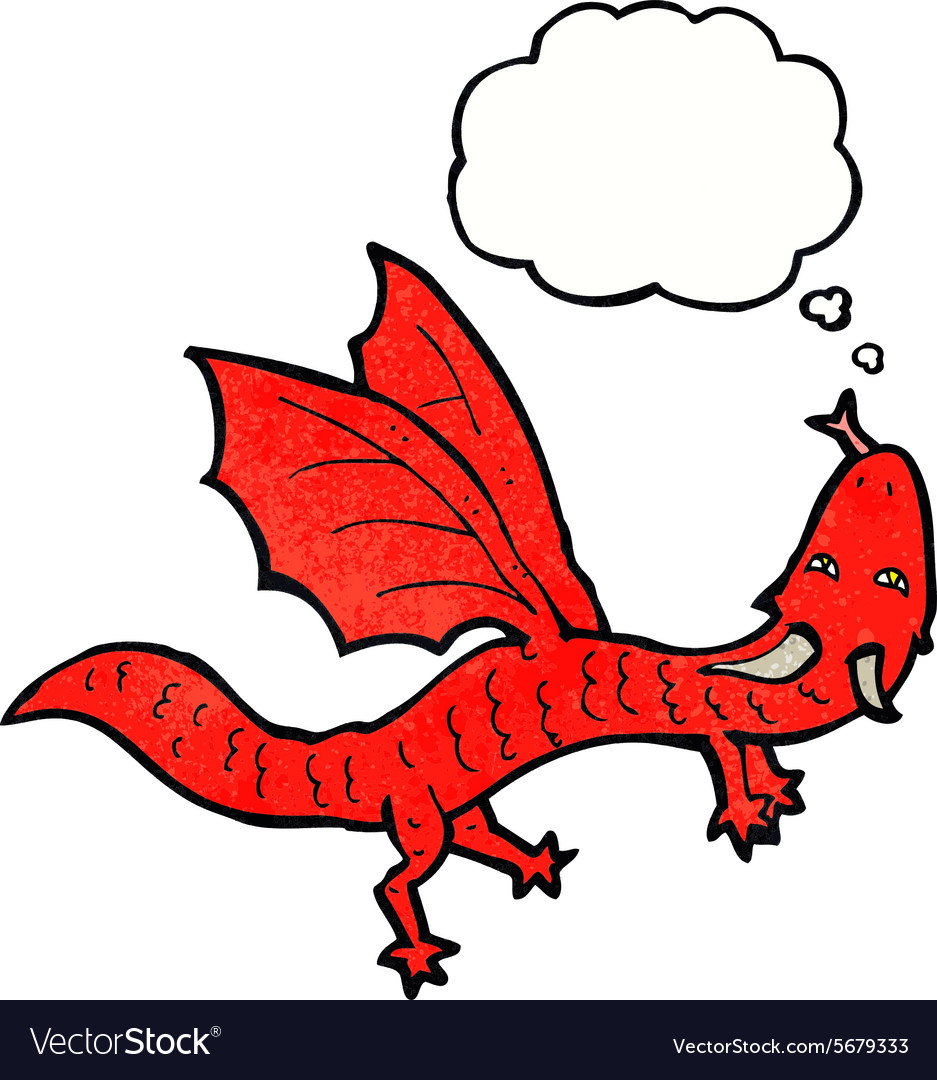 Cartoon little dragon with thought bubble Vector Image