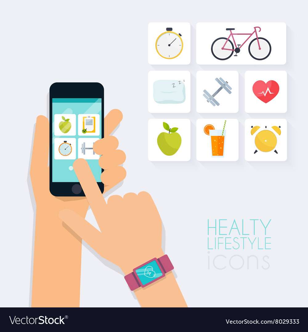 Fitness app concept on touchscreen mobile phone Vector Image