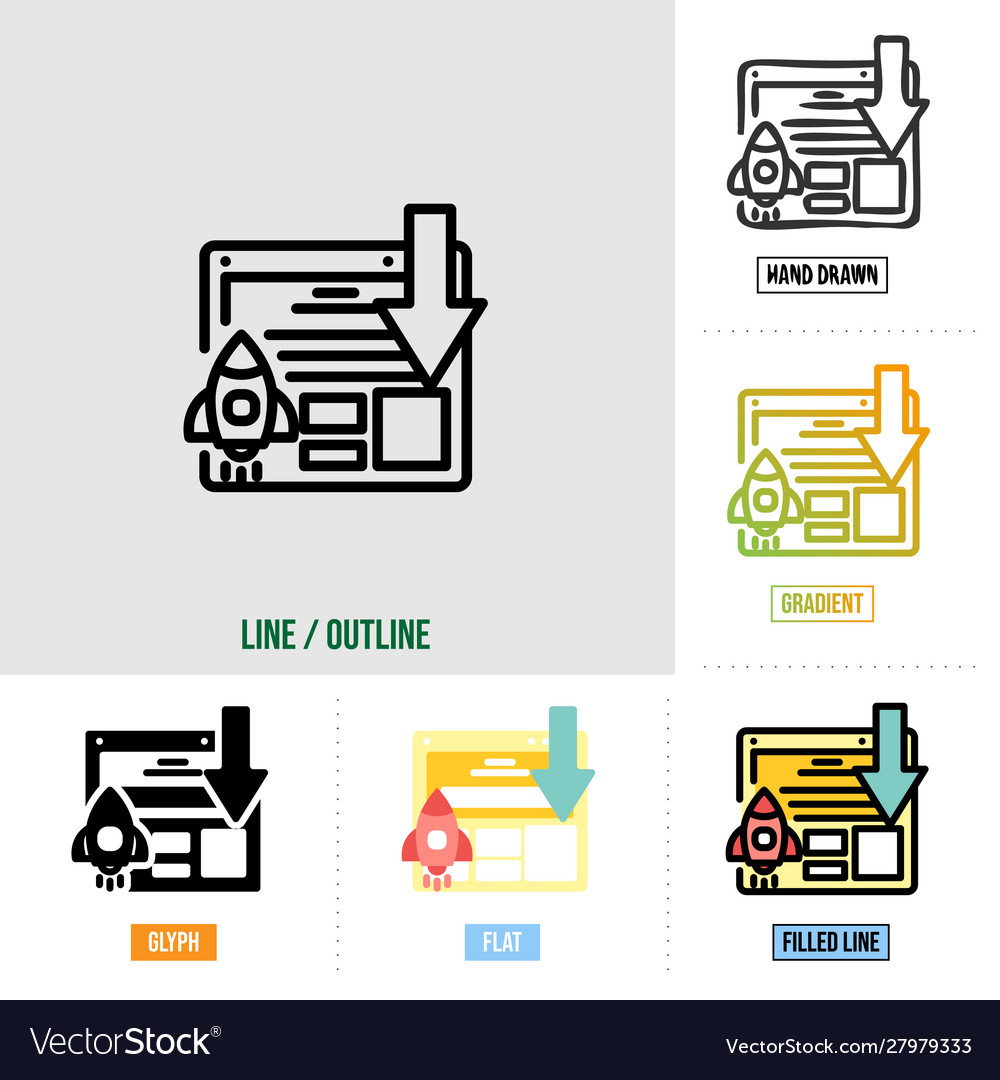 Landing page icon in six different styles based