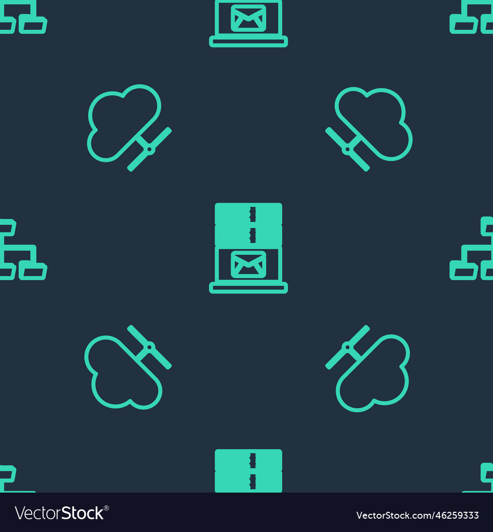 Set line mail server network cloud connection vector image Set line mail server network cloud connection