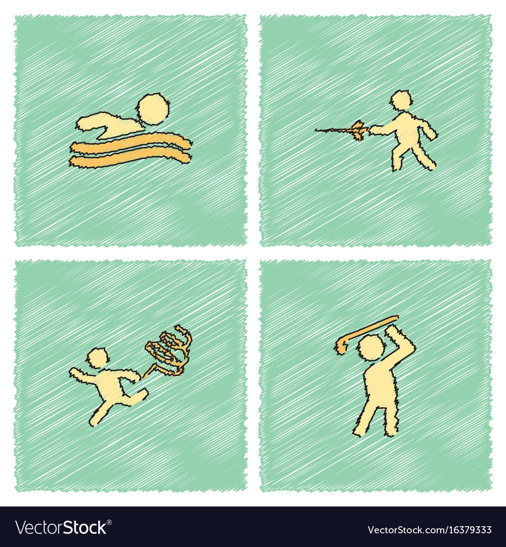 Set of olympic game design in hatching style