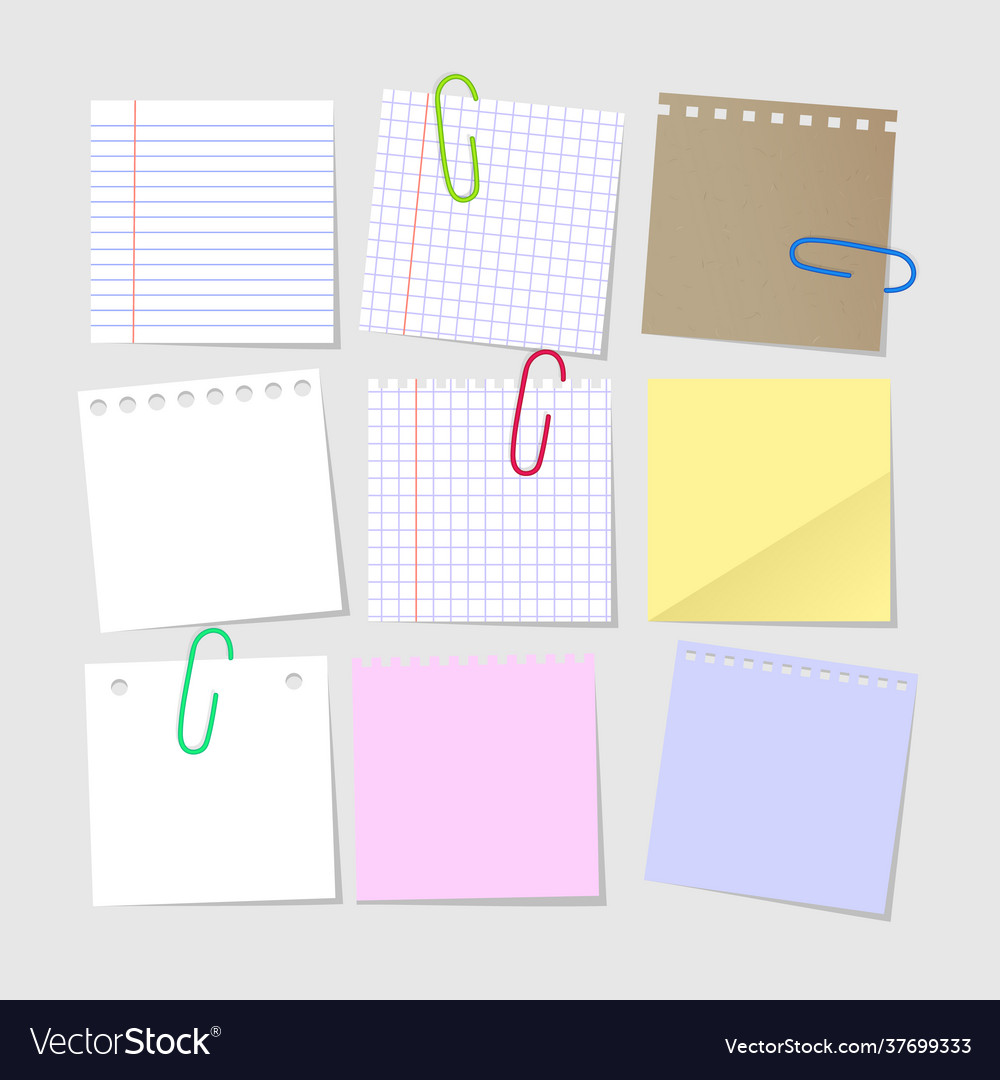 Set paper for notes collection square vector image Set paper for notes collection square