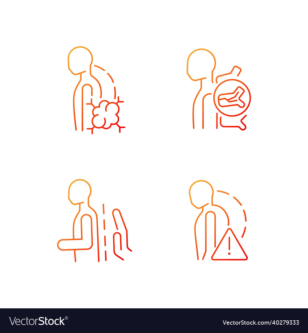 Spinal problems gradient linear icons set vector image Spinal problems gradient linear icons set