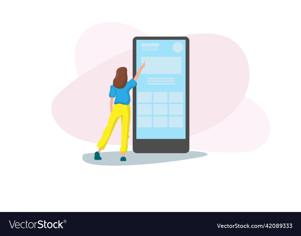 Woman looking at smartphone and choosing items