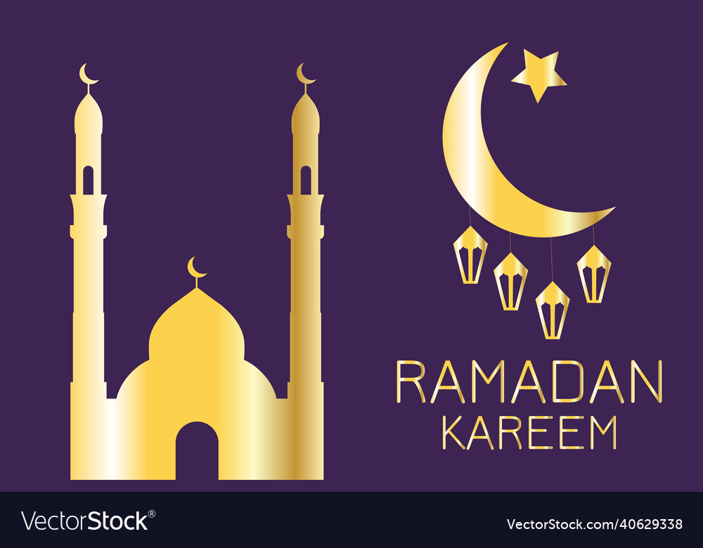 Golden silhouette of mosque and crescent Vector Image