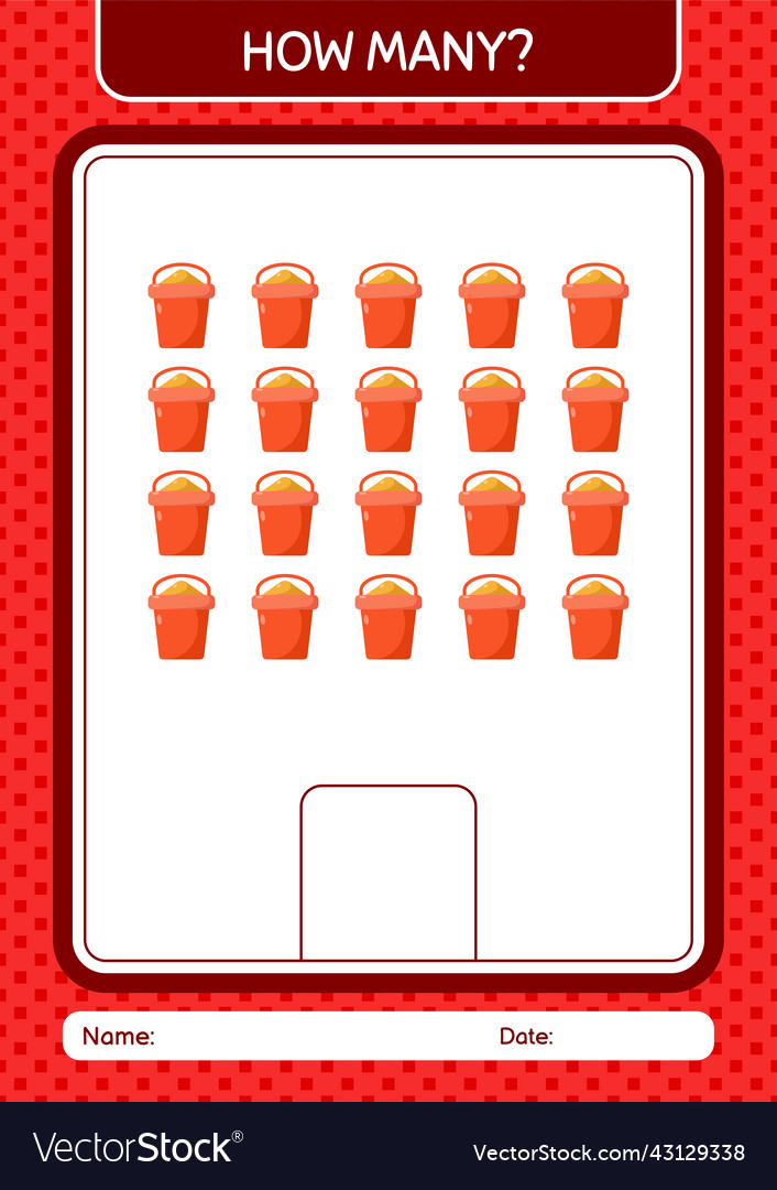 How many counting game with sand bucket worksheet vector image How many counting game with sand bucket worksheet