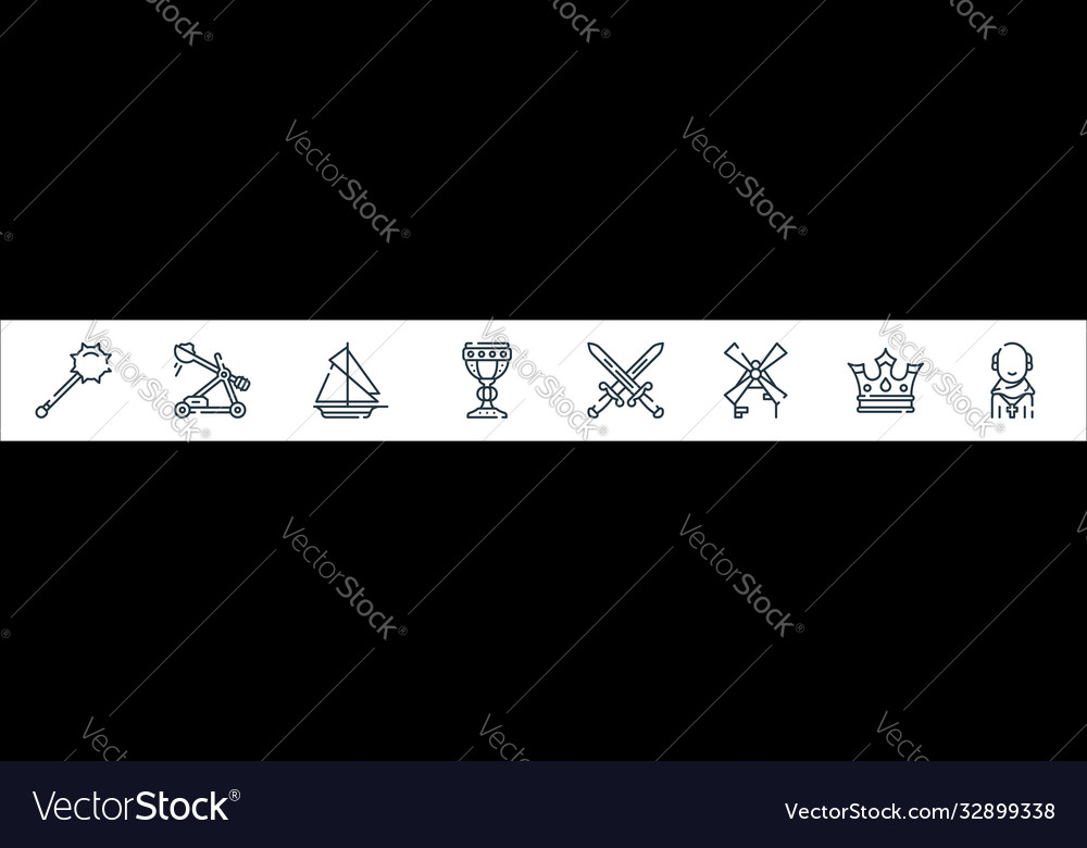 Medieval times line icons linear set quality vector image Medieval times line icons linear set quality