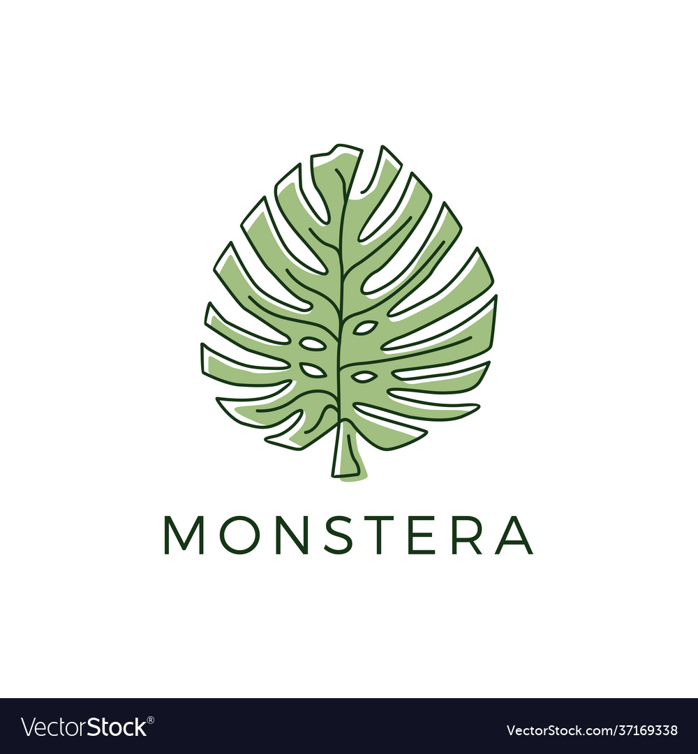 Monstera outline logo icon Royalty Free Vector Image