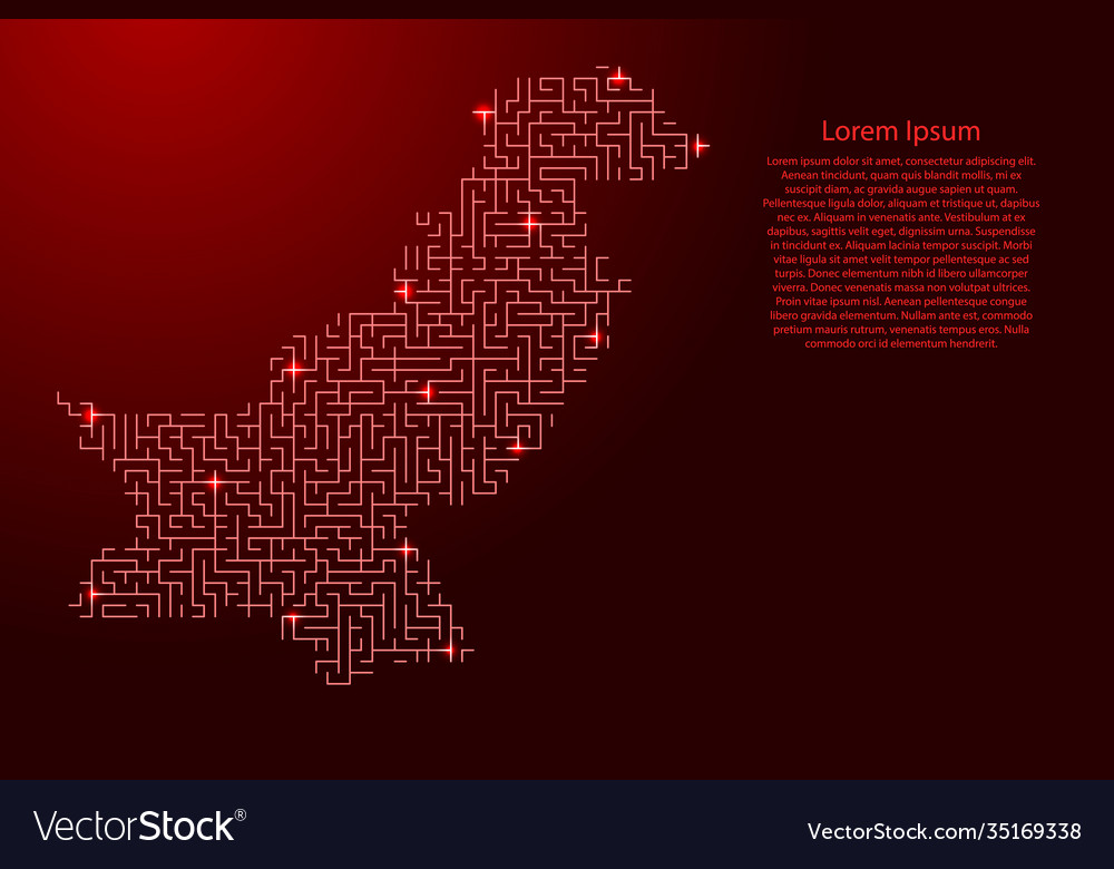 Pakistan map from red pattern maze grid vector image Pakistan map from red pattern maze grid