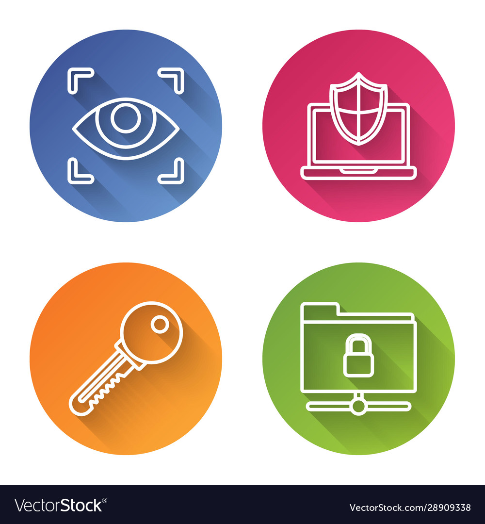 Set line eye scan laptop protected with shield vector image Set line eye scan laptop protected with shield