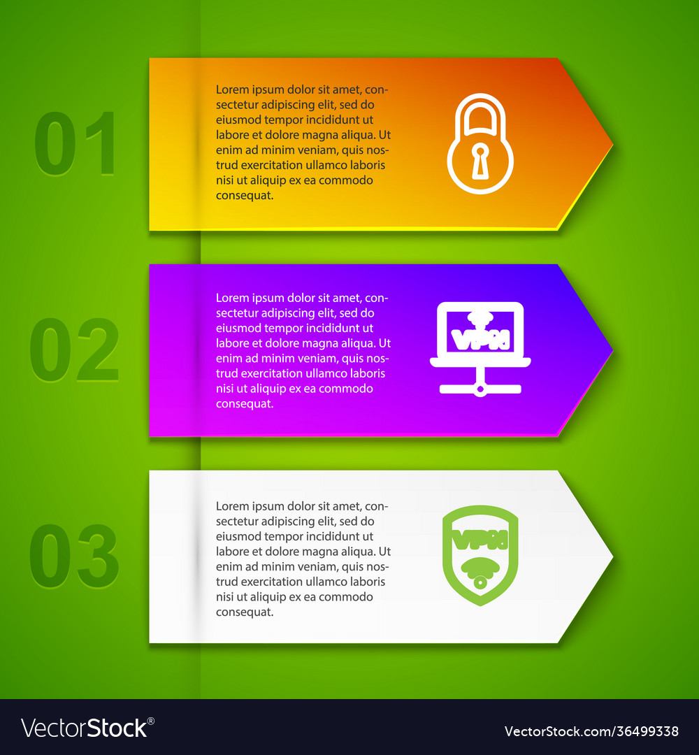 Set line lock vpn computer network shield vector image Set line lock vpn computer network shield