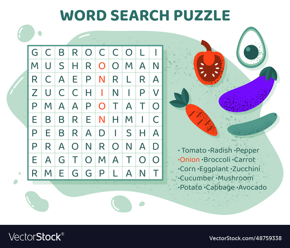 Word search puzzle with vegetables education task vector image Word search puzzle with vegetables education task