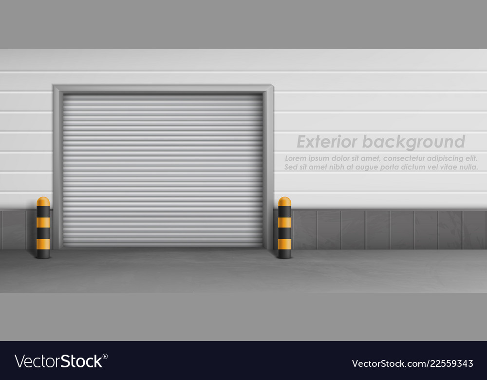 Exterior background with closed garage door Vector Image