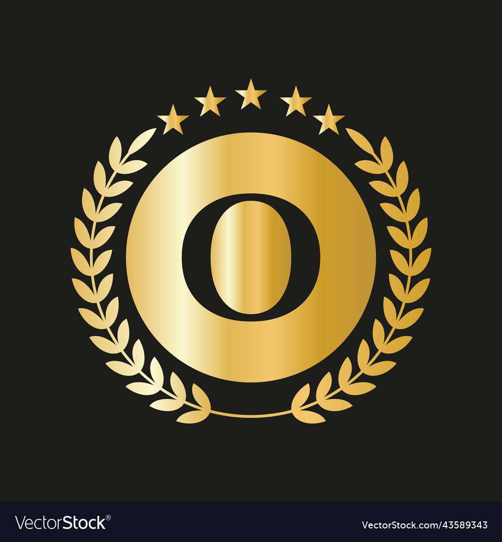 Letter o concept seal gold laurel wreath