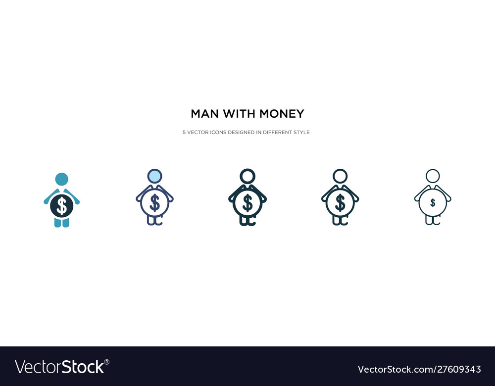 Man with money icon in different style two