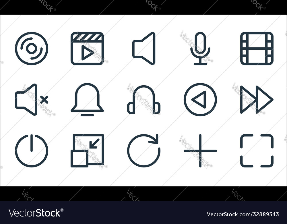 Multimedia line icons linear set quality vector image Multimedia line icons linear set quality