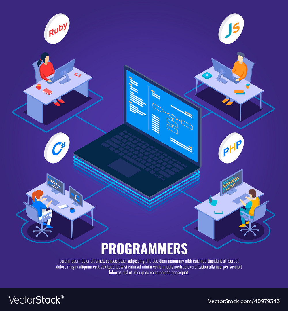 Programmierung isometrischer Web-Banner-Template-Codierung vector image Programmierung isometrischer Web-Banner-Template-Codierung