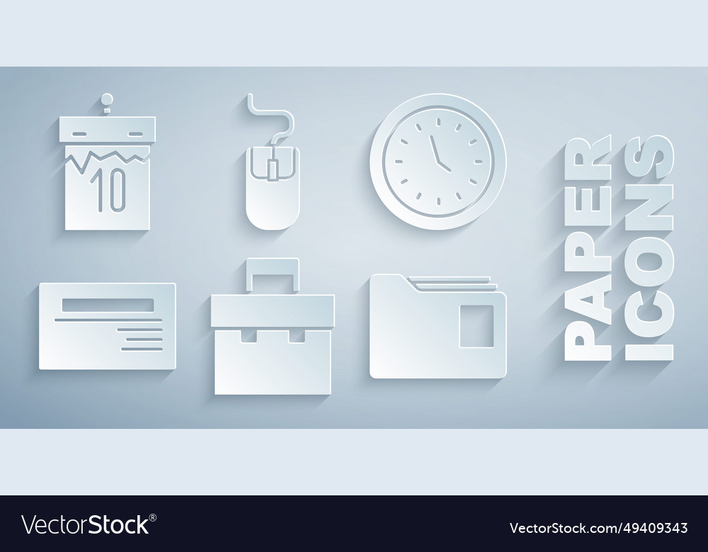Set briefcase clock business card document folder vector image Set briefcase clock business card document folder