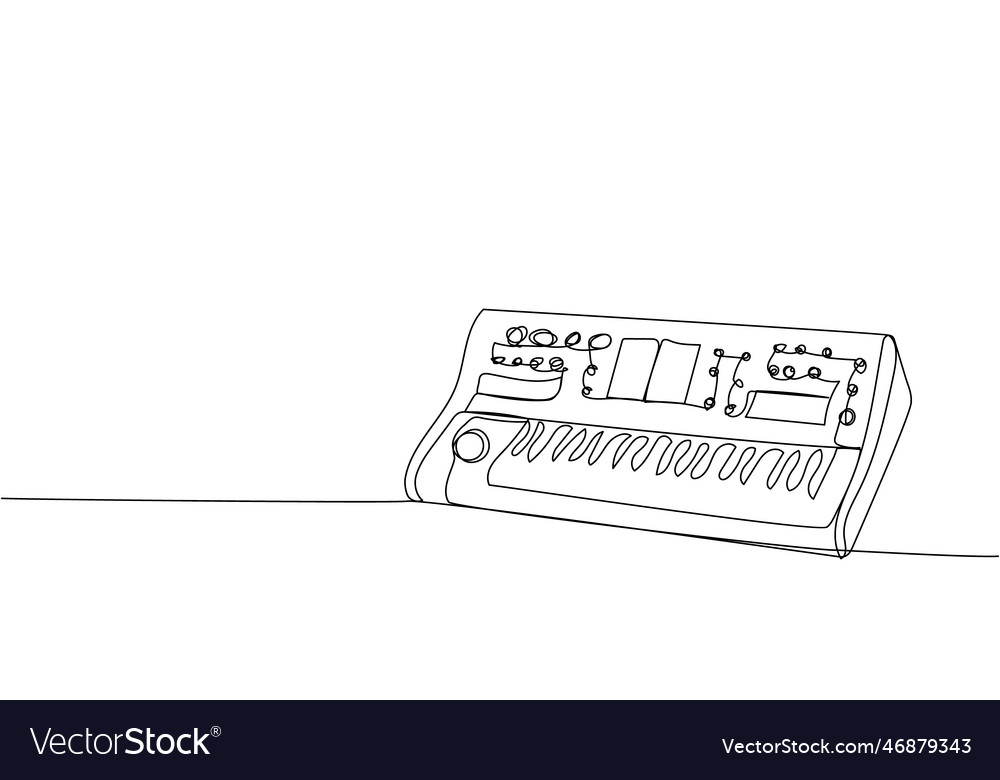 Synthesizer keyboard one line art continuous
