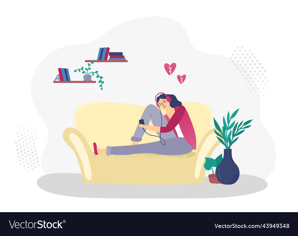 Depressed girl sitting on sofa fall in love Vector Image