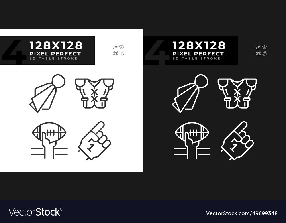 Football game elements linear icons set for dark