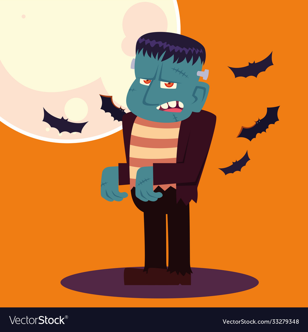 Halloween frankenstein cartoon with moon