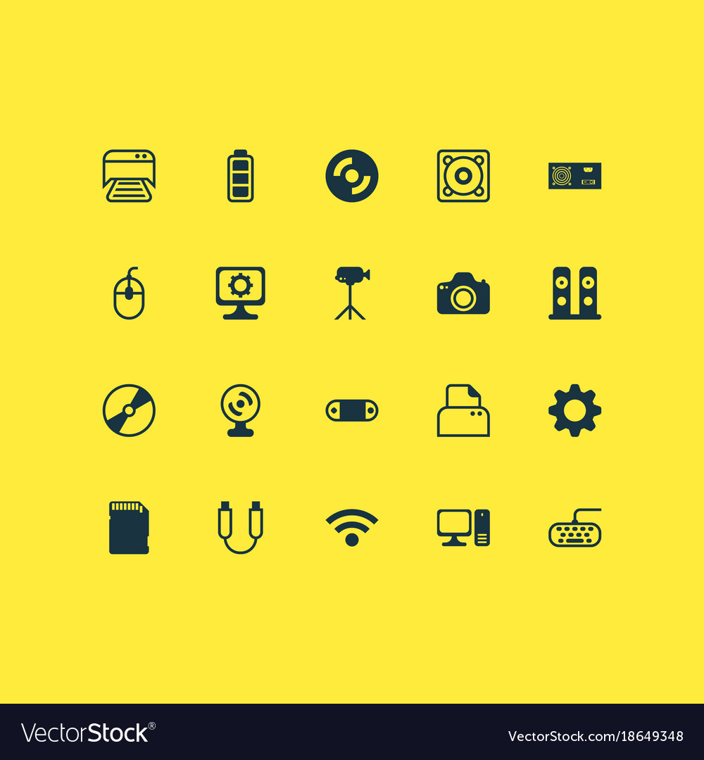 Hardware icons set with memory card camcorder