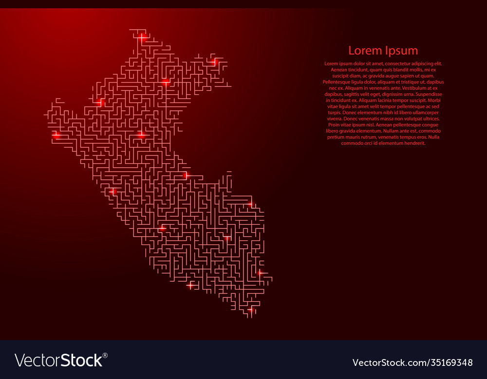 Peru map from red pattern maze grid Vector Image Peru map from red pattern maze grid