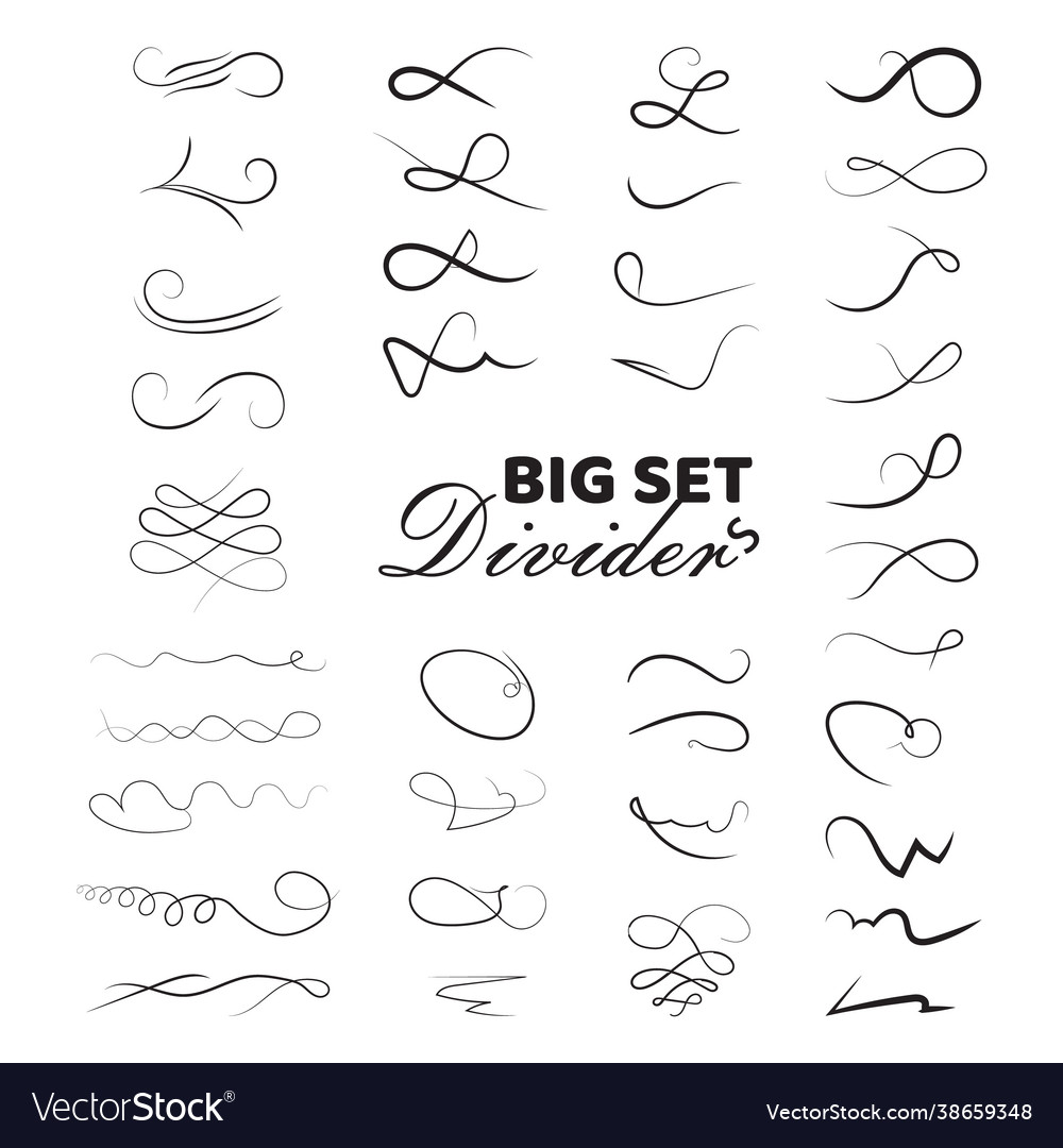 Set black ink hand drawn flourishes design vector image Set black ink hand drawn flourishes design