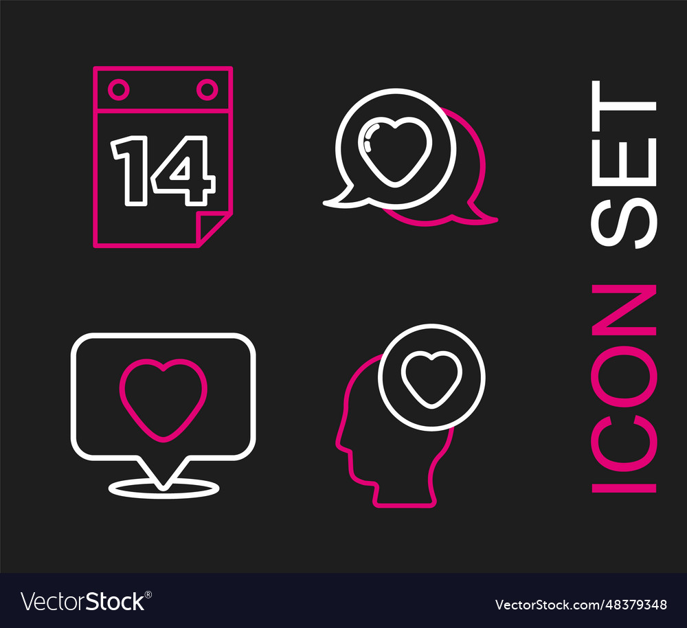 Set line head with heart like and in speech Vector Image Set line head with heart like and in speech