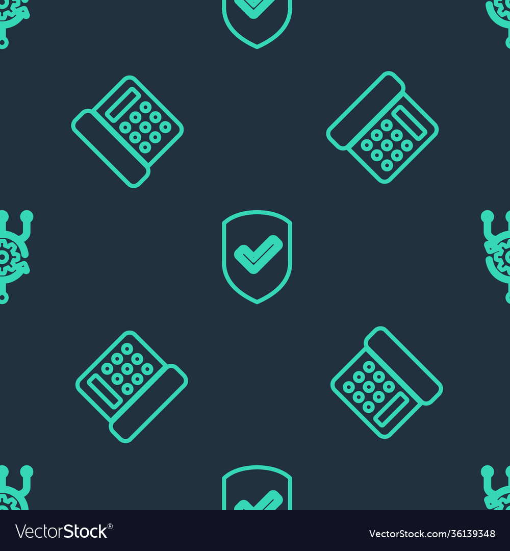 Set line shield with check mark telephone vector image Set line shield with check mark telephone