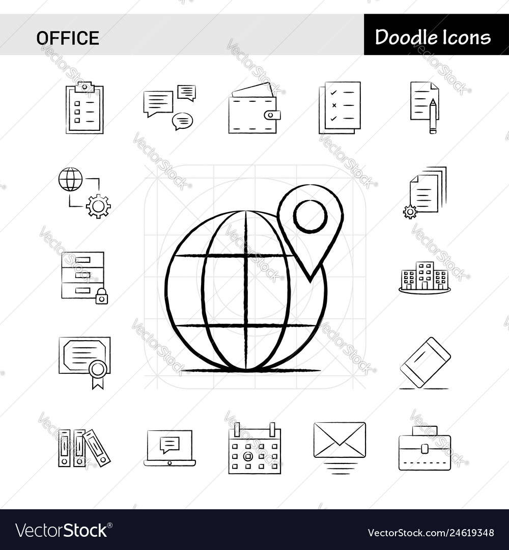 Set of 17 office hand-drawn icon